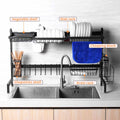 Black 62/82/92cm Stainless Steel Kitchen Dish Rack U Shape Sink Drain Rack Two layers Kitchen Organizer Shelf Storage Holder