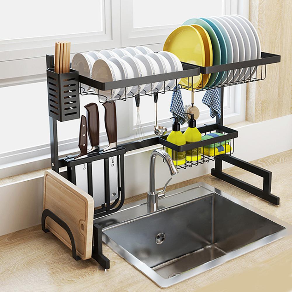 65/85Cm Stainless Steel Dish Drainer Dish Rack Over Sink Organizer For Kitchen Supplies Home Utensils Cutlery Drying Storage