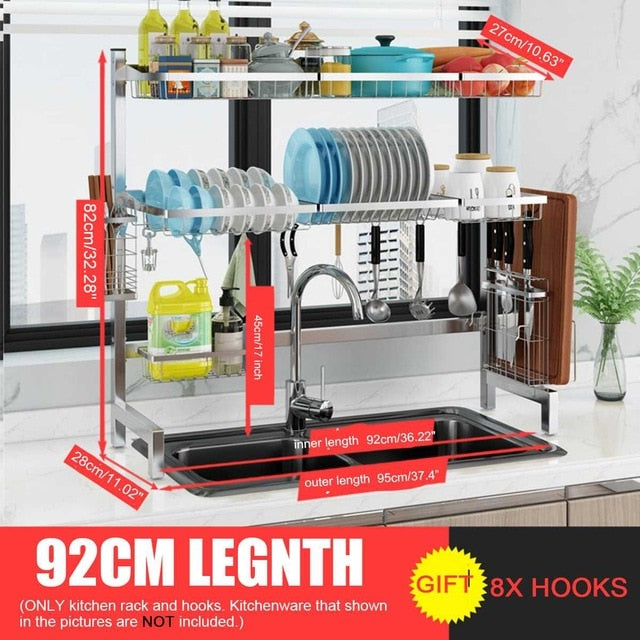 3Tier Stainless Steel Kitchen Shelf Organizer Dishes Drying Rack Over Sink Drain Rack Kitchen Storage Countertop Utensils Holder