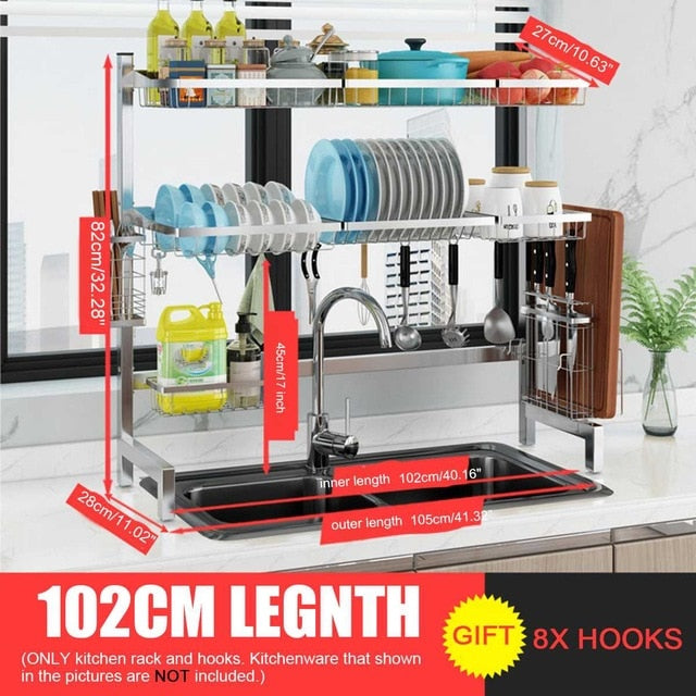 3Tier Stainless Steel Kitchen Shelf Organizer Dishes Drying Rack Over Sink Drain Rack Kitchen Storage Countertop Utensils Holder