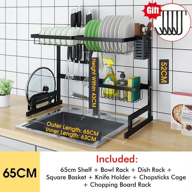 Stainless Steel Kitchen Shelf Organizer Dishes Drying Rack Over Sink Drain Rack Kitchen Storage Countertop Utensils Holder