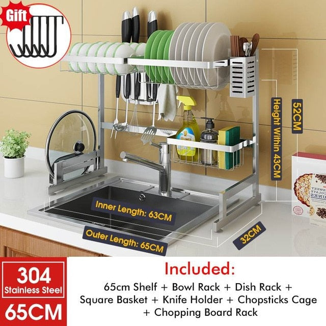 Stainless Steel Kitchen Shelf Organizer Dishes Drying Rack Over Sink Drain Rack Kitchen Storage Countertop Utensils Holder