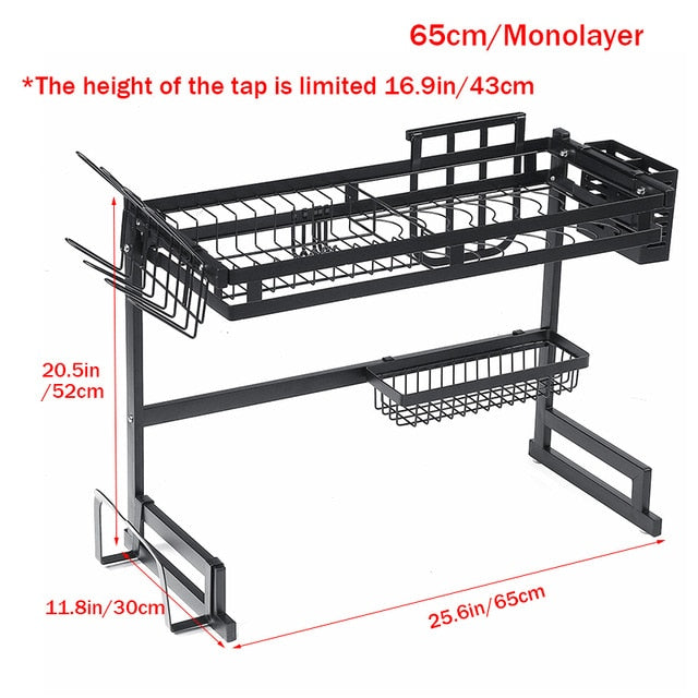 1/2 Layers Multi-use Stainless Steel Tableware Sink Drain Rack Dish Rack Folding Kitchen Drain Rack Drying Storage Rack Black
