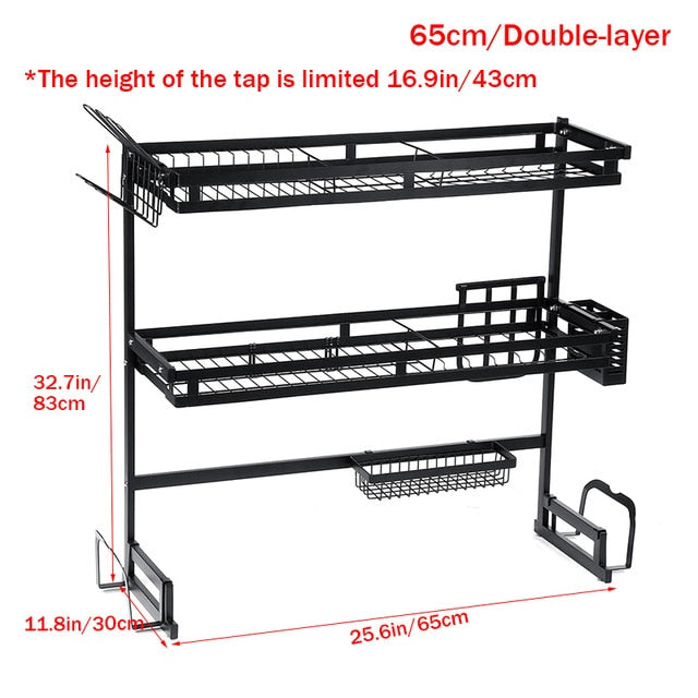 1/2 Layers Multi-use Stainless Steel Tableware Sink Drain Rack Dish Rack Folding Kitchen Drain Rack Drying Storage Rack Black