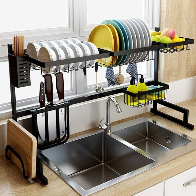 Stainless Steel Dish Rack Over Sink Organizer For Kitchen Supplies Dish Drainer Home Utensils Drying Rack For Dishes Cutlery