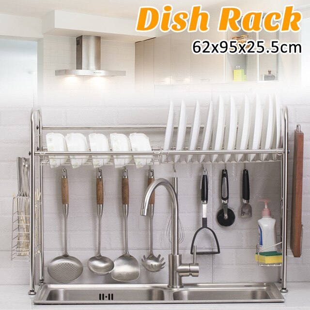 1/2 Layers Multi-use Stainless Steel Dishes Rack Steady Sink Drain Rack Kitchen Organizer Rack Dish Shelf Sink Drying Rack Black