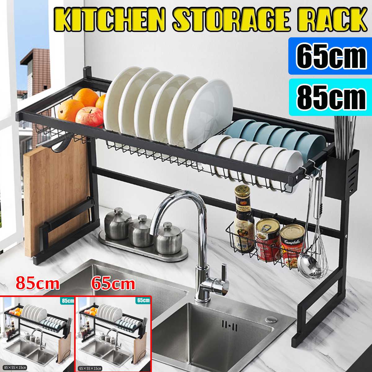 Kitchen Stainless Steel Sink Drain Rack Storage Rack Kitchen Organizer dish drying rack over the sink Spice Organizer 65/85cm